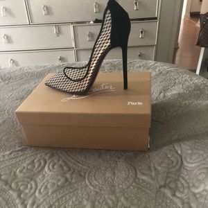 Christian Louboutin Black Mesh and Suede Follies